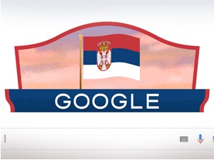 Гугл у бојама српске заставе у част Дана државности